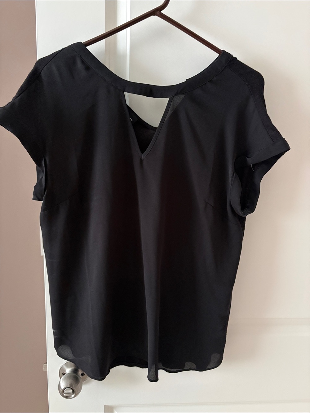 Black Short-Sleeve Keyhole Blouse — Women's